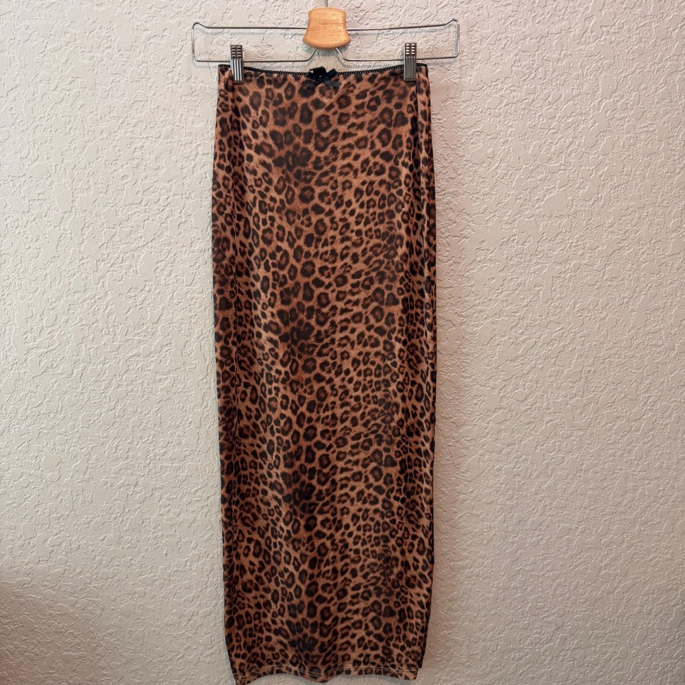 Windsor Leopard Print Mesh Maxi Skirt Medium Y2K Animal Print Slit Aesthetic